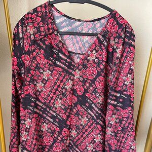 Silk Boho Red Black Gold Floaty Top Statement Festival Piece